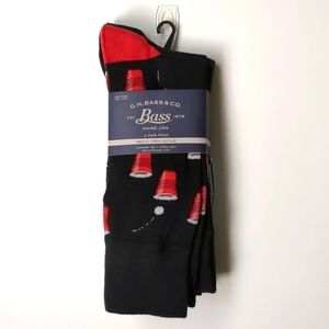 Bass Men's Crew Socks 3 pair pack ping pong ball solo cups Father's Day gift